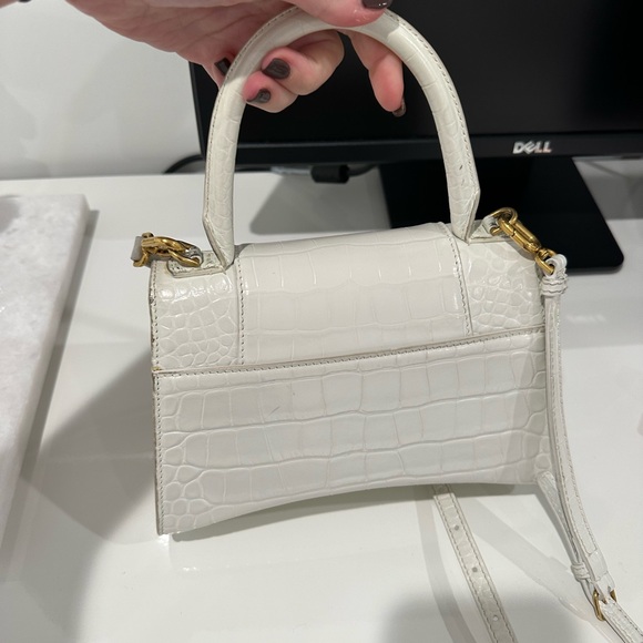 BALENCIAGA HOURGLASS SMALL HANDBAG CROCODILE WHITE W GOLD (dust bag too) - Picture 8 of 11